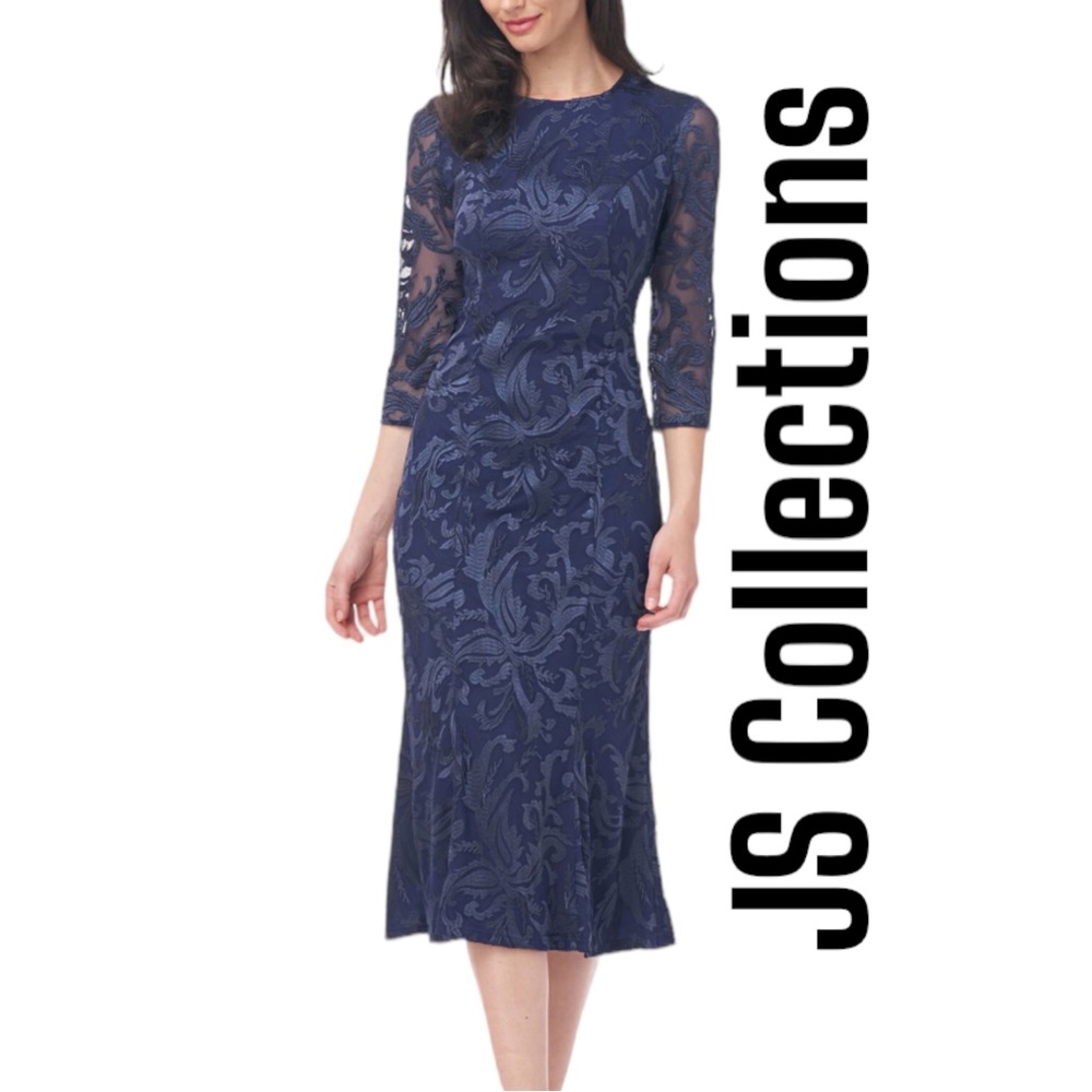 JS Collections Midnight Blue Lace Midi Dress